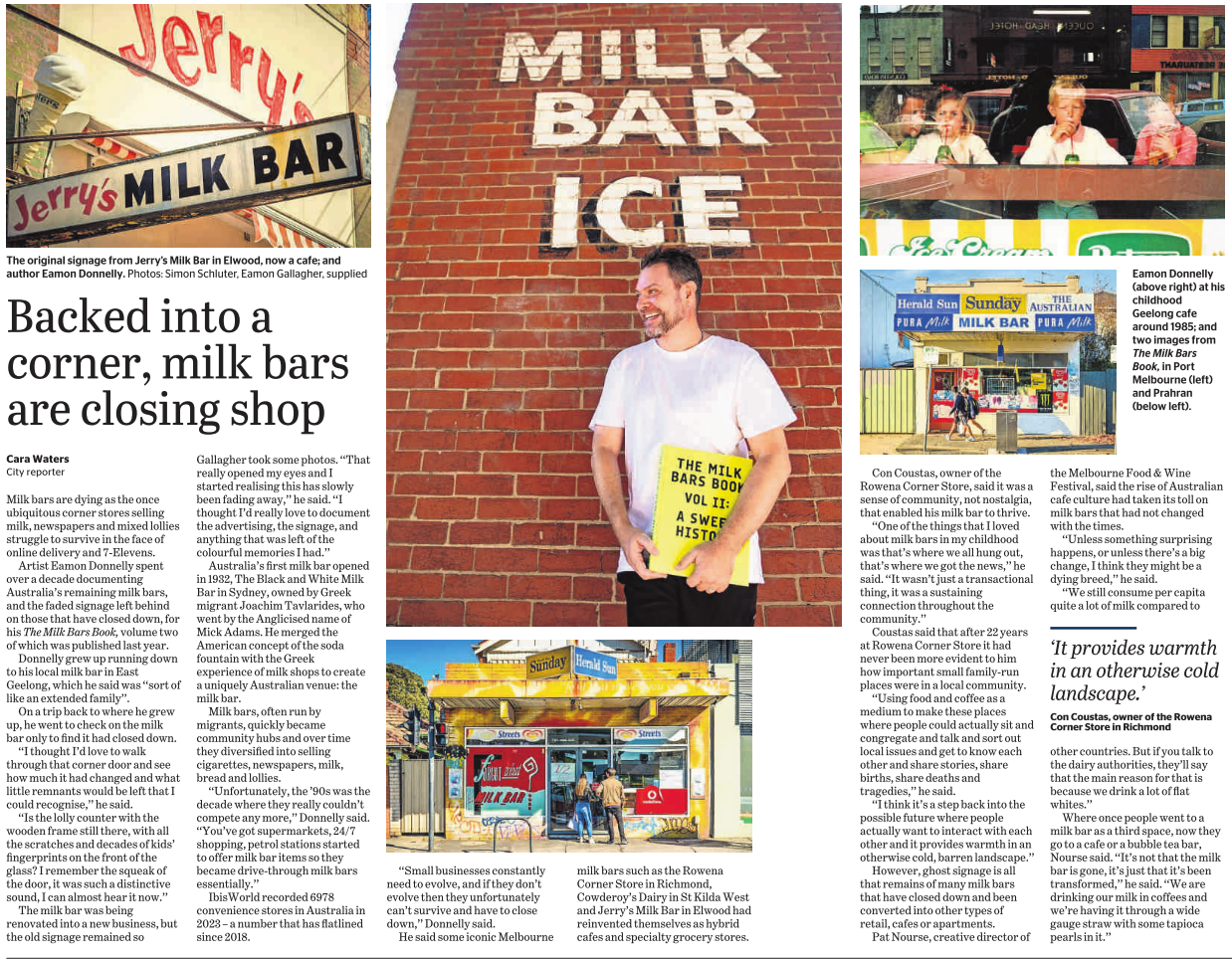 "Backed Into A Corner, Milk Bars Are Closing Shop" — Article in The Age, Sunday 16th Feb