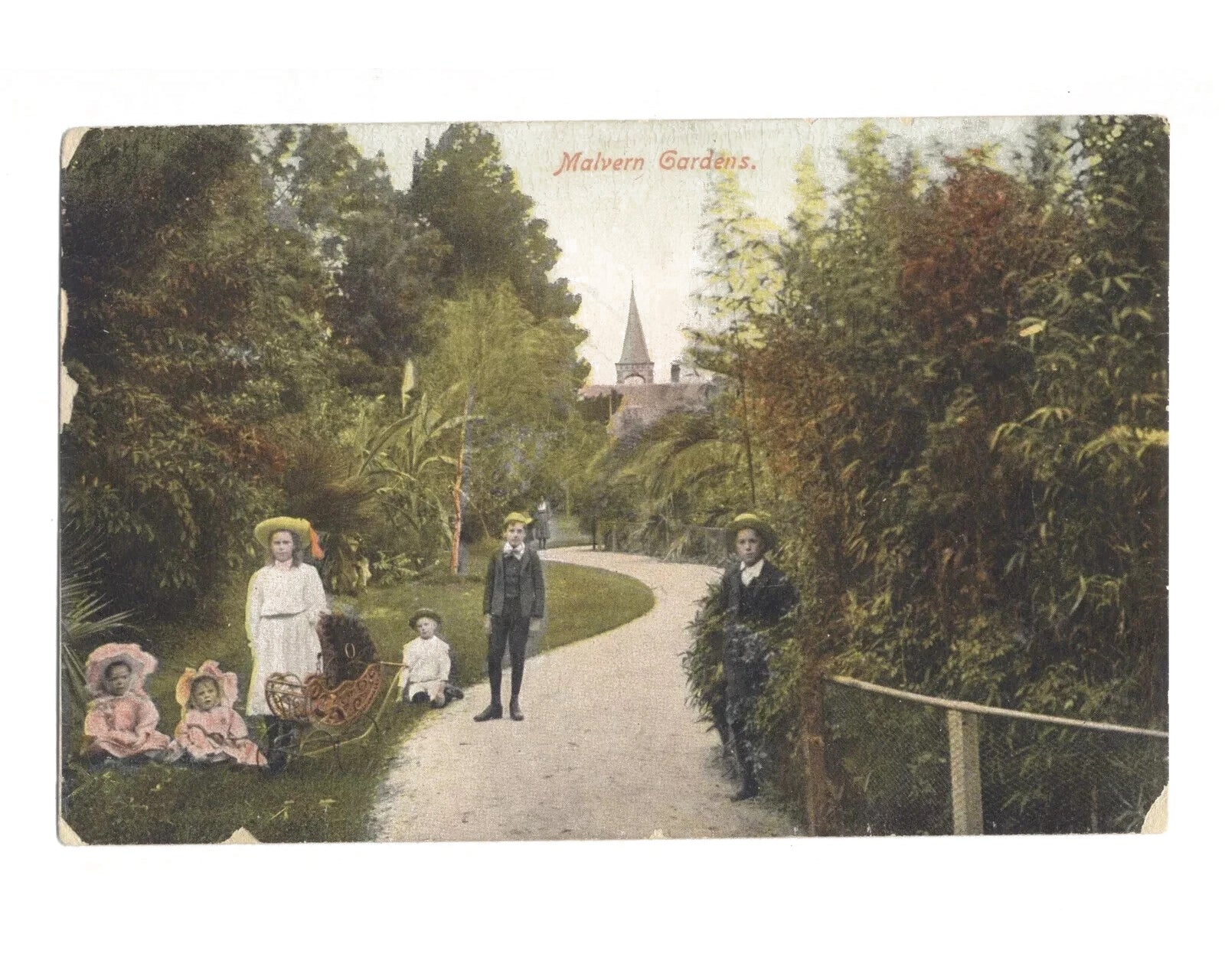 MALVERN GARDENS MELBOURNE VICTORIA [c. 1900s] — Double Backed Hand Coloured Antique Postcard